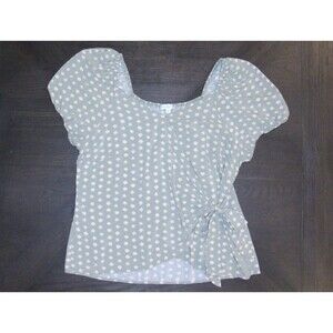Womens 1X Short Puff Sleeve Polka Dot Wrap Blouse Green Ophelia Roe Twee Flirty